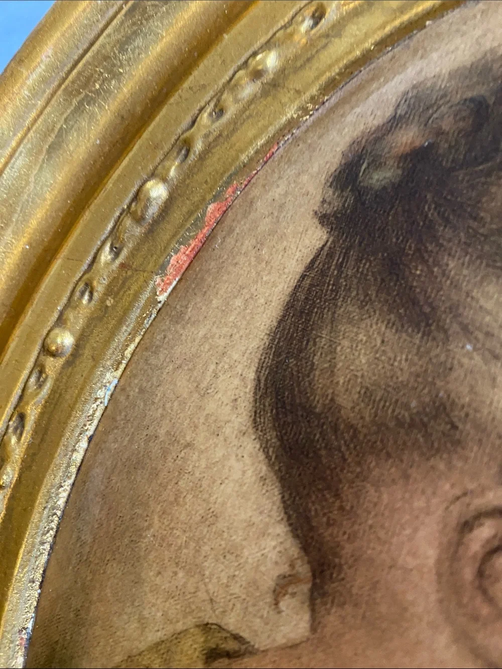 Gold Tone Oval Wall Frame with Vintage Portrait